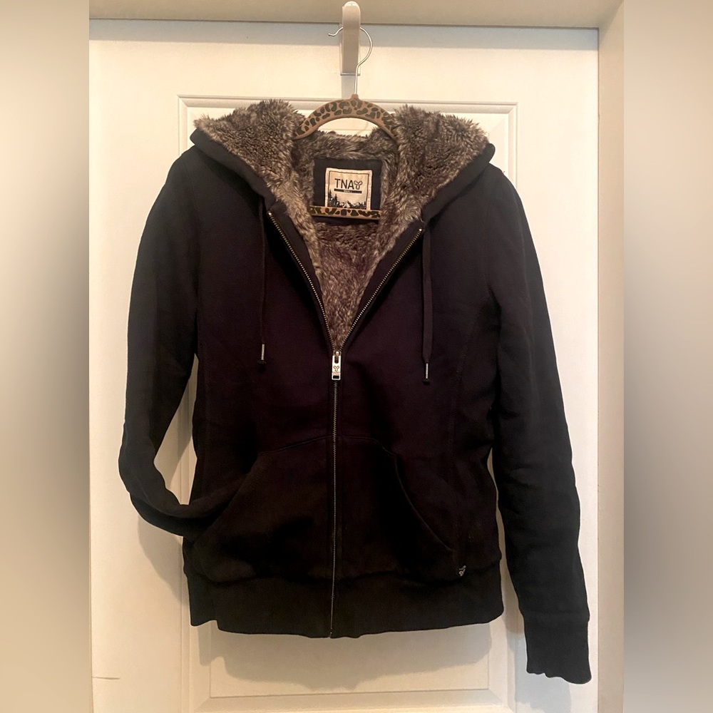 TNA faux fur zippered hoodie